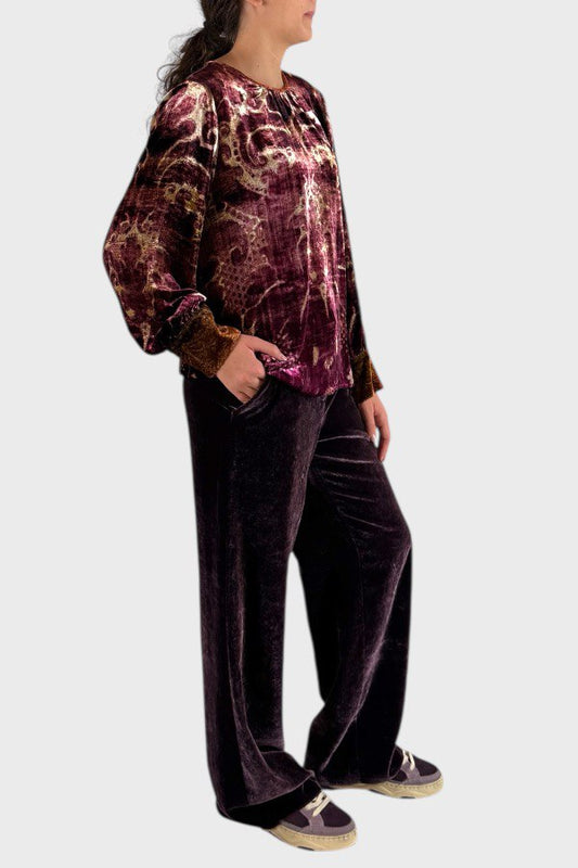 Camicia in velluto stampato bordeaux
