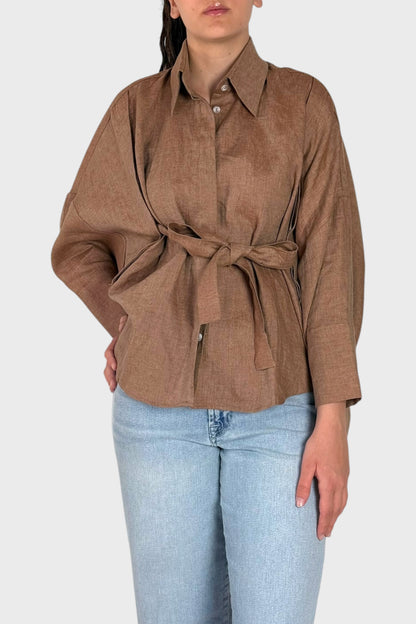 Camicia Oversize in Lino con Cintura