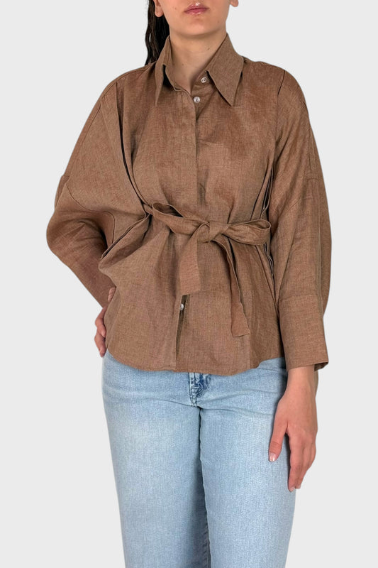 Camicia Oversize in Lino con Cintura