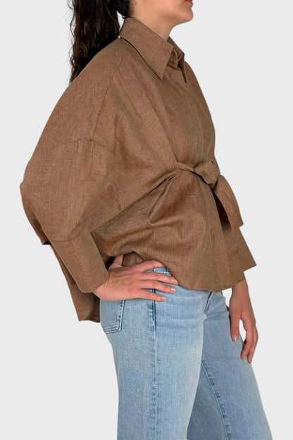 Camicia Oversize in Lino con Cintura