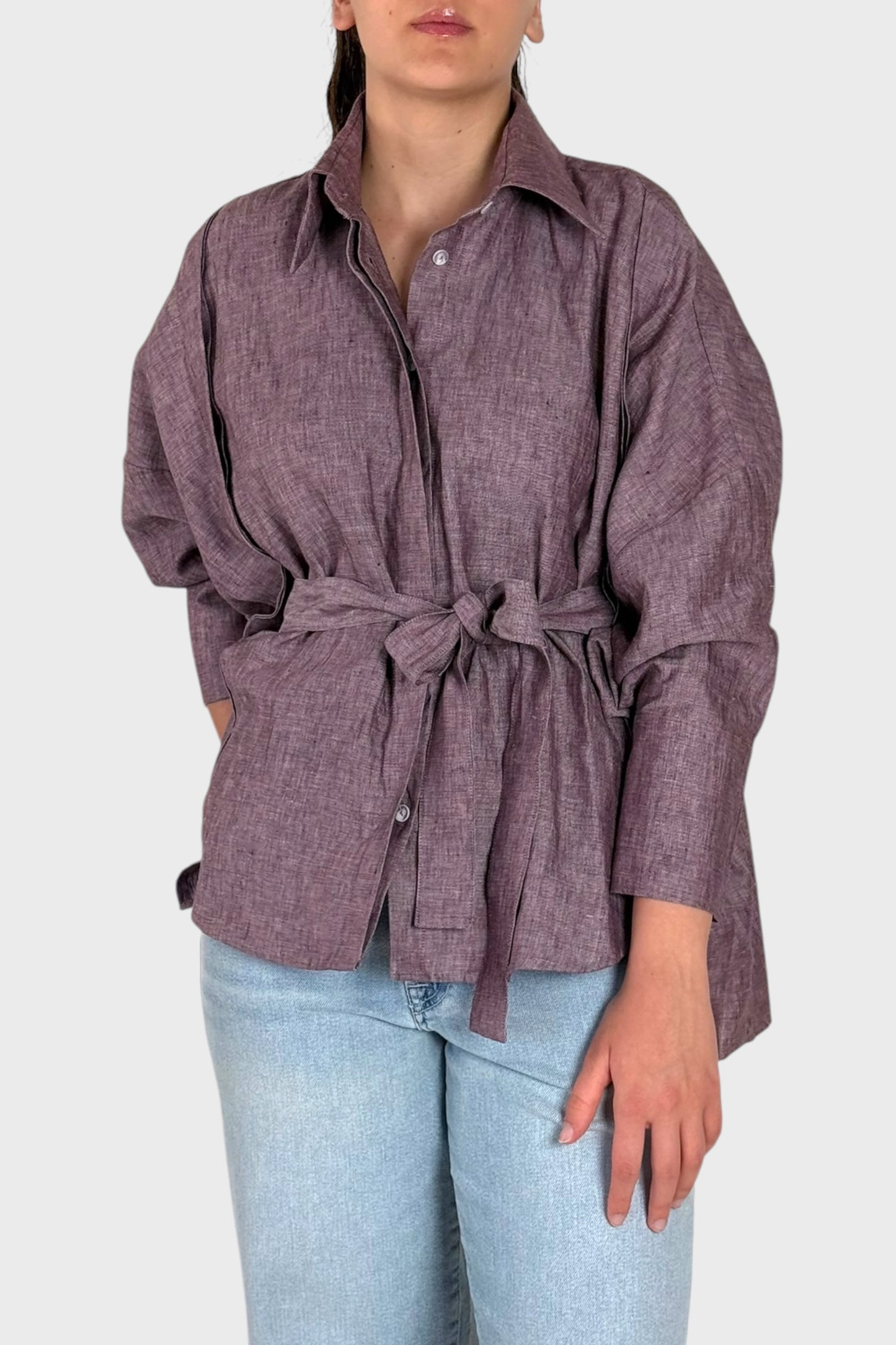 Camicia Oversize in Lino con Cintura