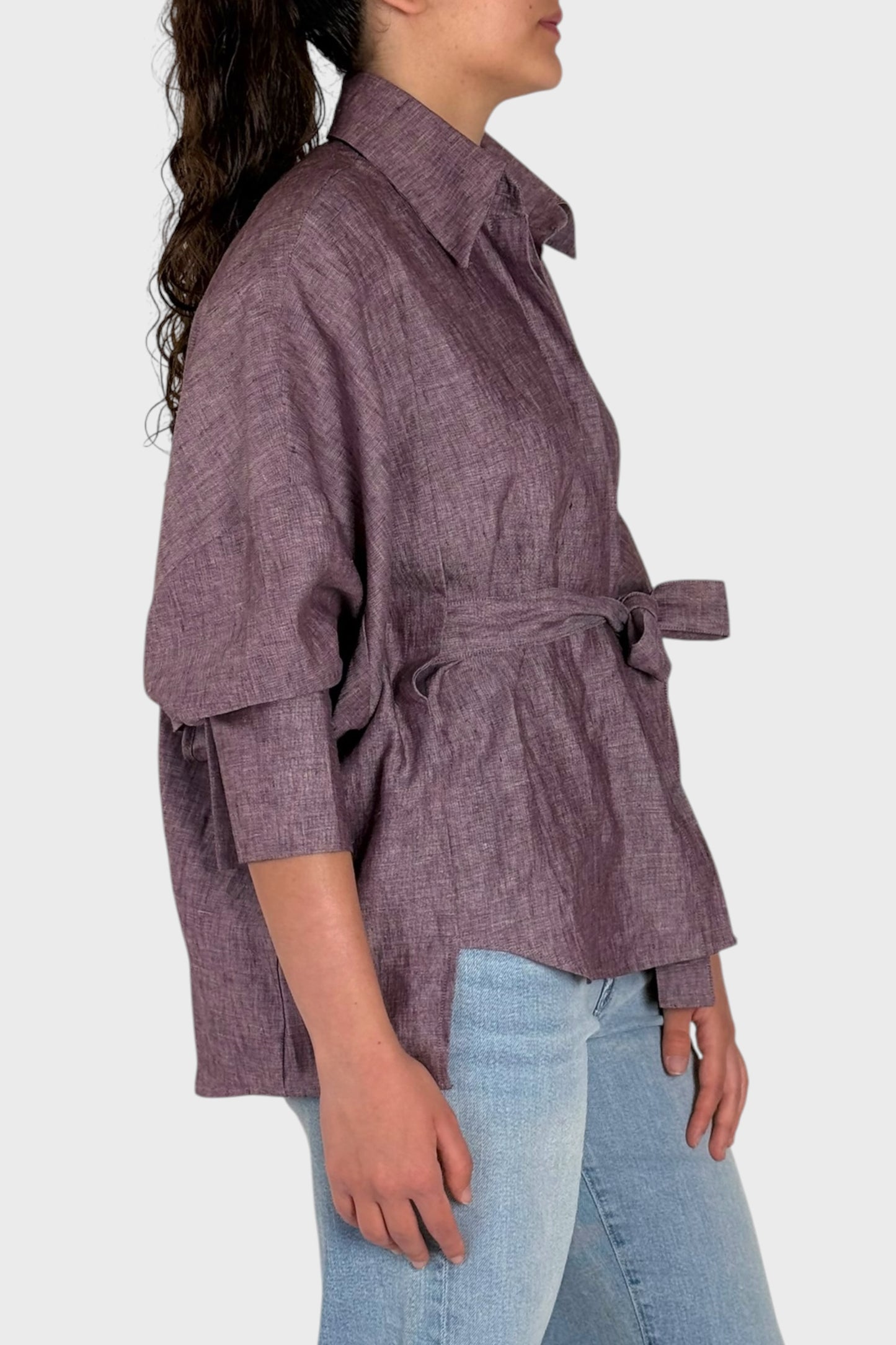 Camicia Oversize in Lino con Cintura