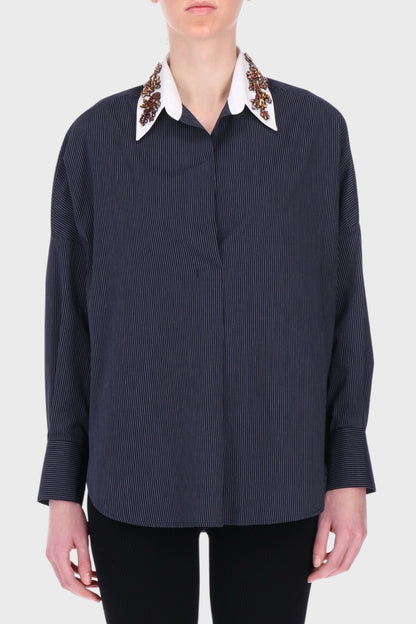 Camicia a Righe con Colletto Gioiello
