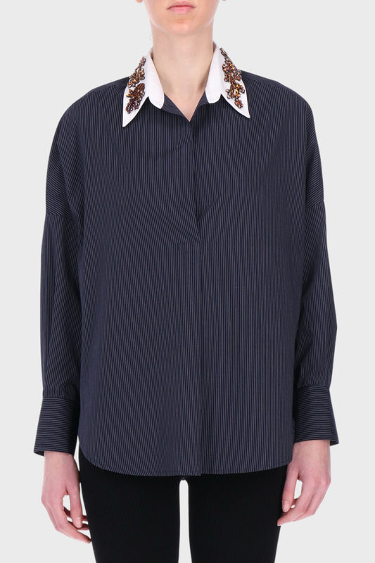 Camicia a Righe con Colletto Gioiello