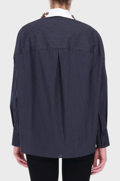 Camicia a Righe con Colletto Gioiello