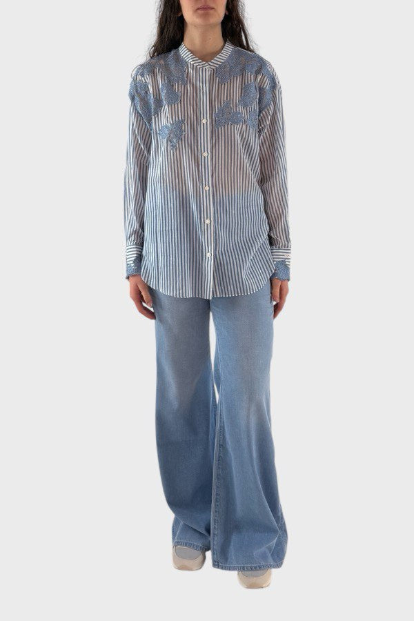 Camicia a righe con pizzo ricamato