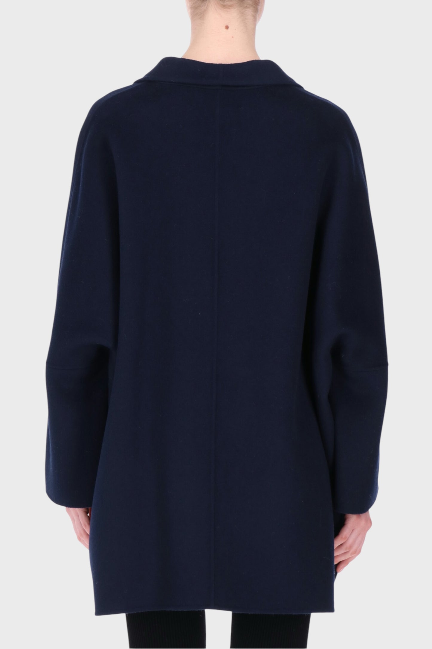 Cappotto in Lana Blu Scuro con Collo a Rever