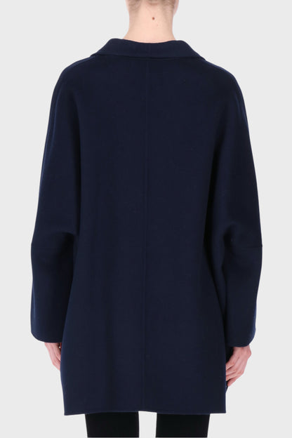 Cappotto in Lana Blu Scuro con Collo a Rever