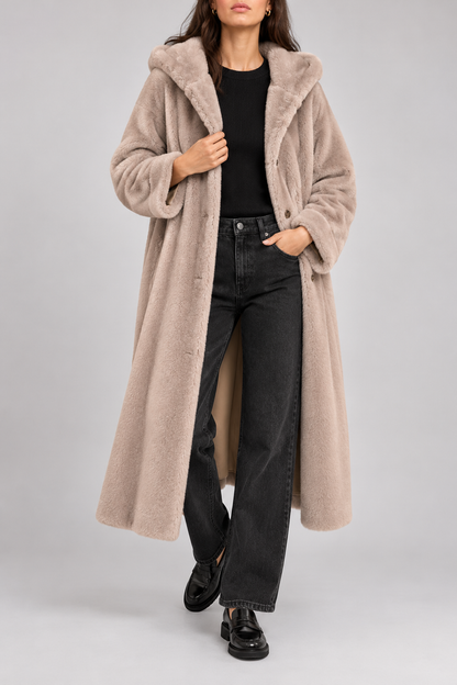 Montone lungo reversibile Suprema Sand, vista frontale lato a pelo