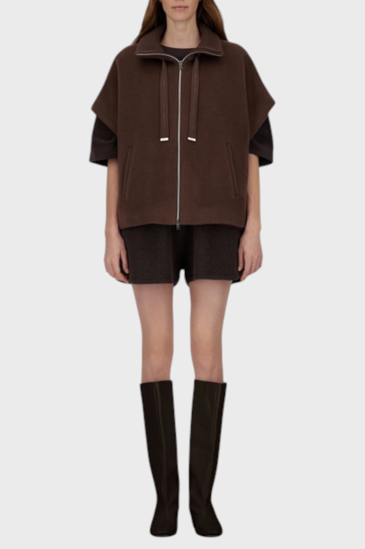 Giacca collo in maglia marrone 1
