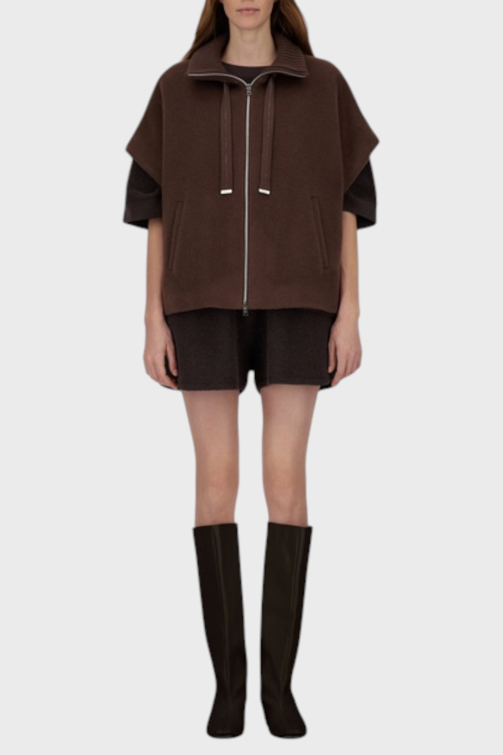 Giacca collo in maglia marrone 1