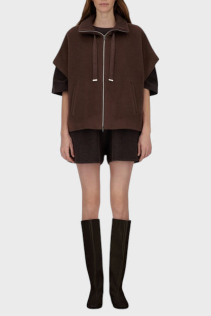 Giacca collo in maglia marrone 1