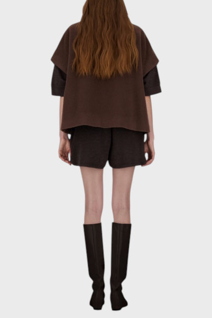 Giacca collo in maglia marrone 