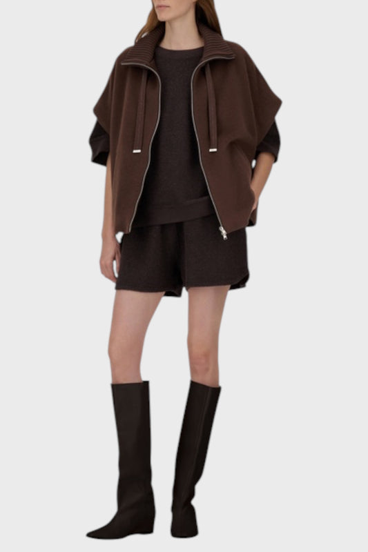 Giacca collo in maglia marrone