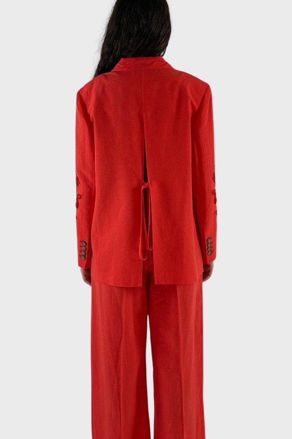 Blazer rosso con ricami in lino