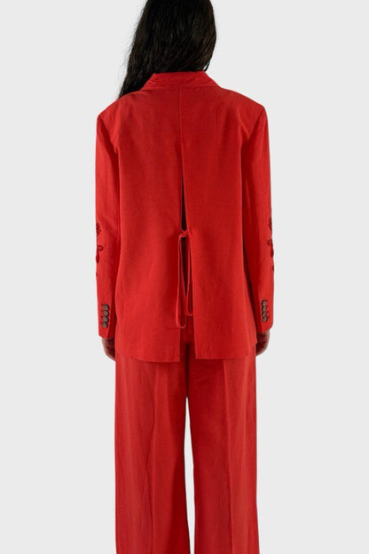 Blazer rosso con ricami in lino