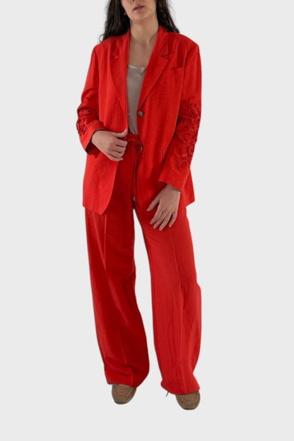 Blazer rosso con ricami in lino