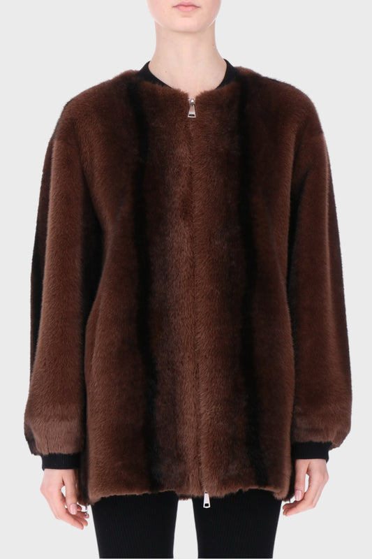 Giacca in Ecopelliccia Marrone con Zip