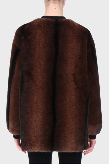 Giacca in Ecopelliccia Marrone con Zip
