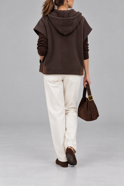Gilet caffè con cappuccio e zip