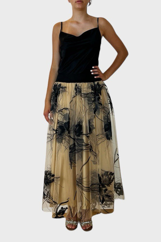 Gonna in tulle con fiori ricamati