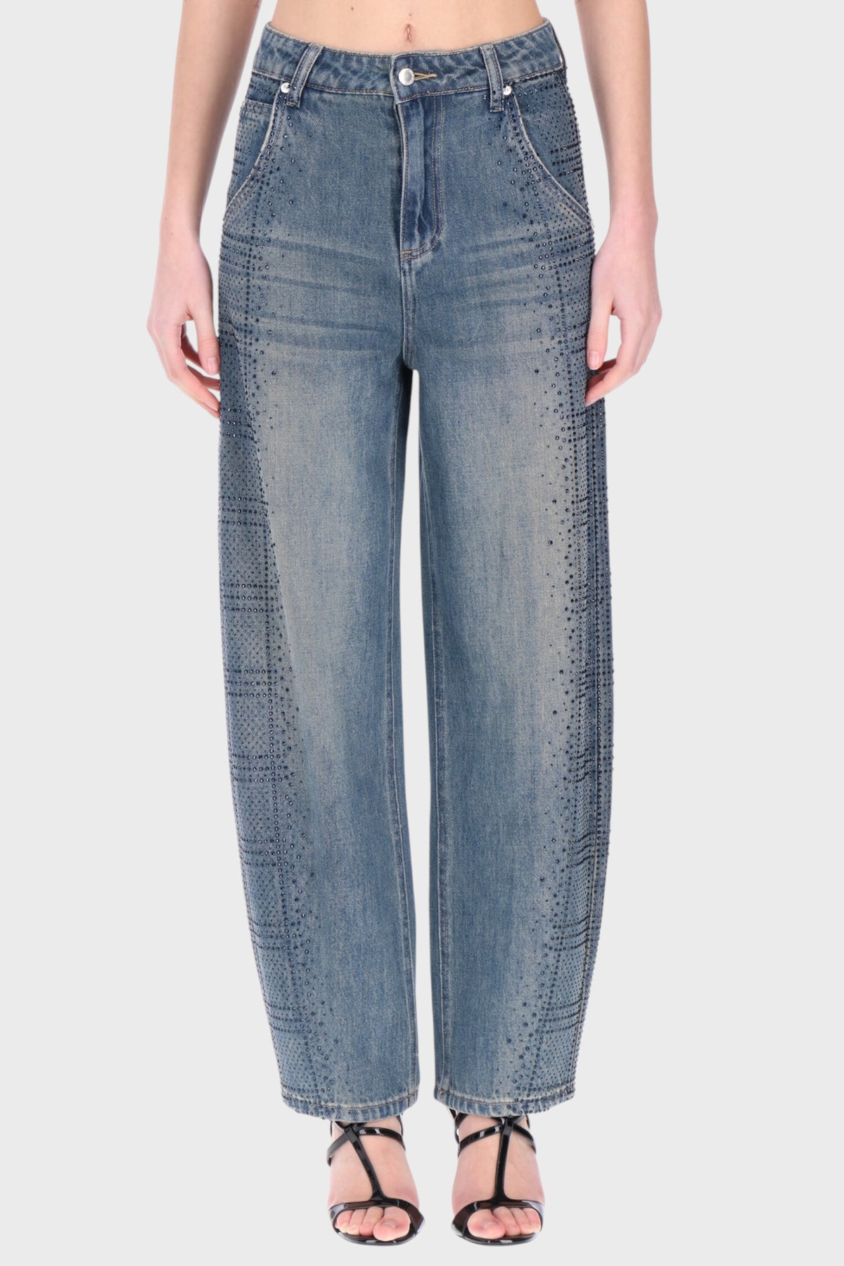 Jeans Wide Leg Donna con Borchie Gioiello