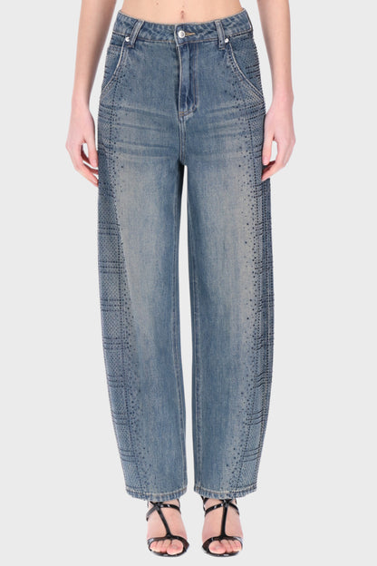 Jeans Wide Leg Donna con Borchie Gioiello