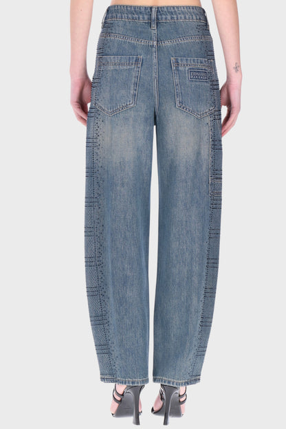 Jeans Wide Leg Donna con Borchie Gioiello
