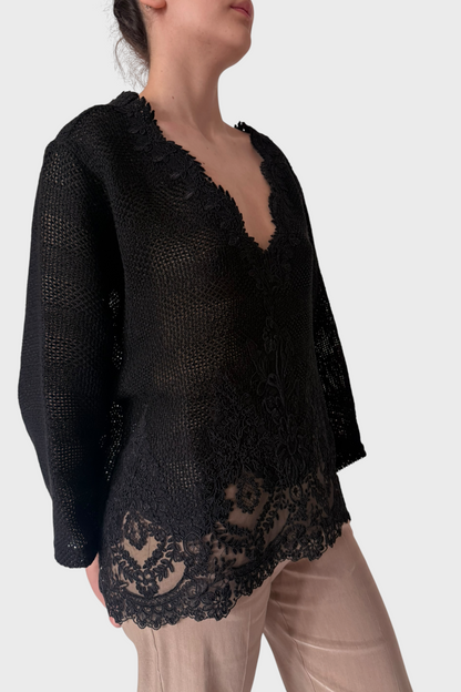 Maglia traforata in lino con schiena scoperta