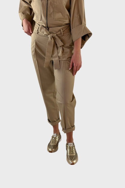 Pantalone cargo beige con cintura in vita