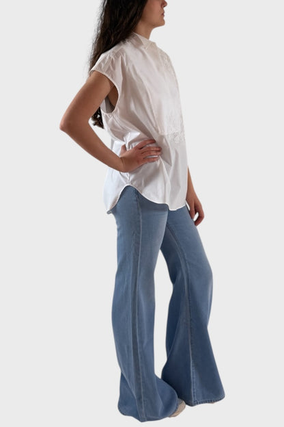 Camicia bianca maniche corte con ricami