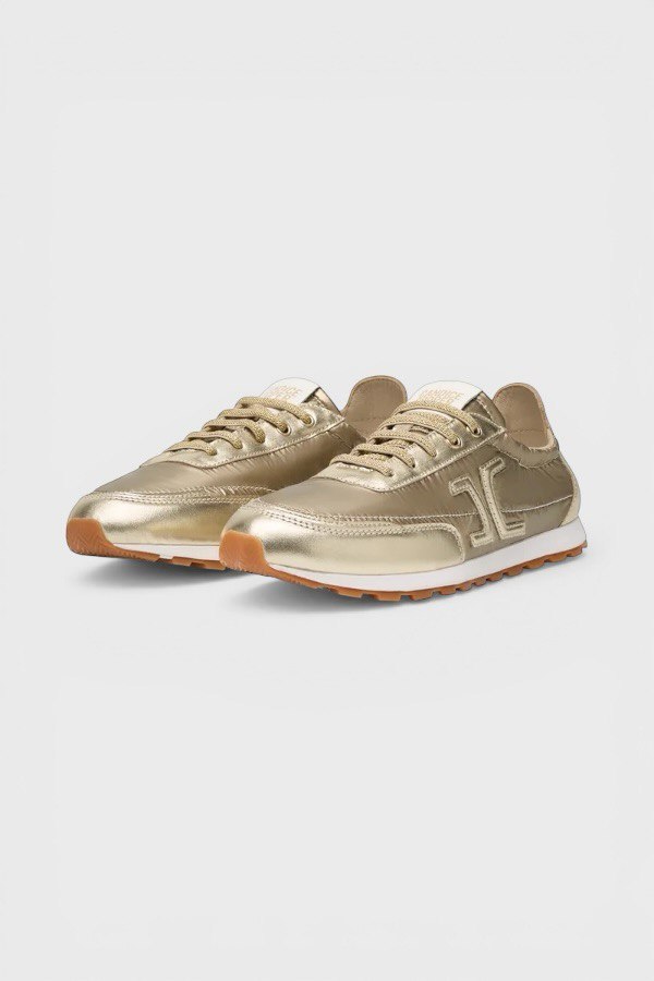 Sneakers in pelle laminata e tessuto tecnico