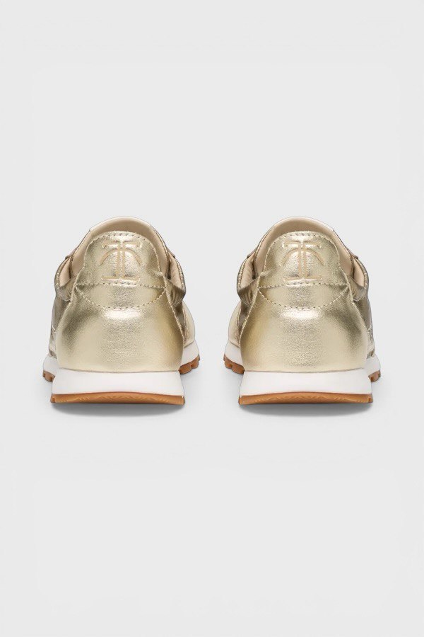 Sneakers in pelle laminata e tessuto tecnico