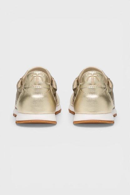 Sneakers in pelle laminata e tessuto tecnico