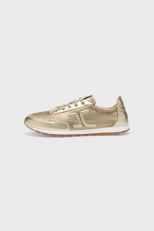 Sneakers in pelle laminata e tessuto tecnico