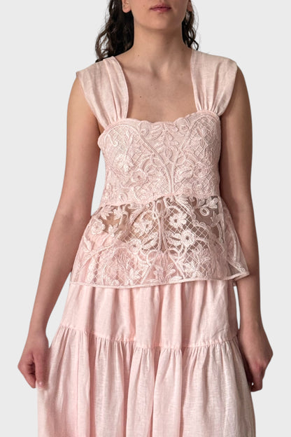 Blusa In Pizzo Con Schiena Aperta e Nastro