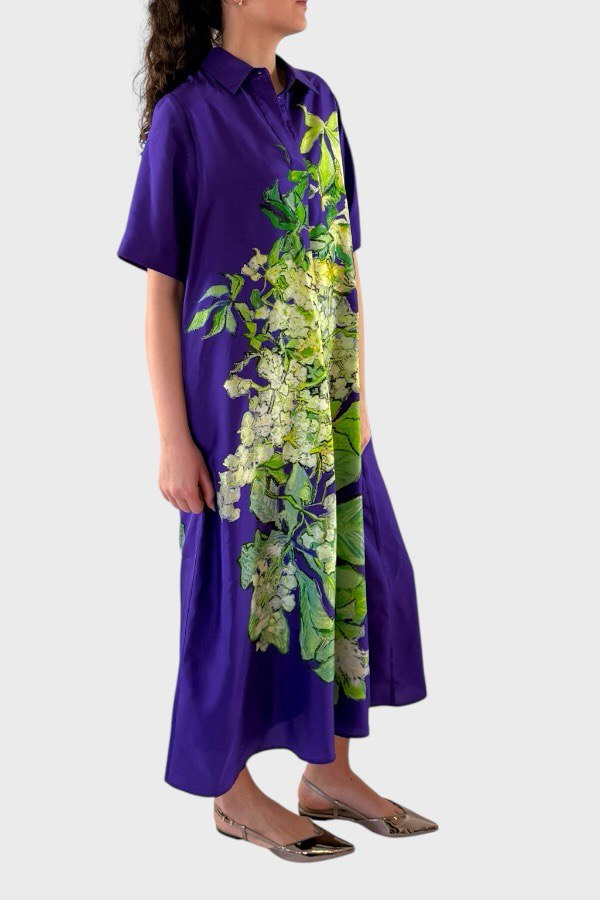 Vestito lungo stampa floreale con collo camicia