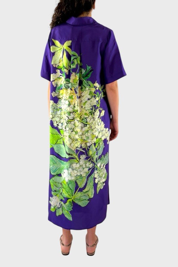 Vestito lungo stampa floreale con collo camicia