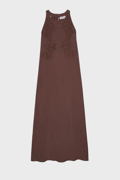 Vestito lungo fluido con ricami in pizzo delicati