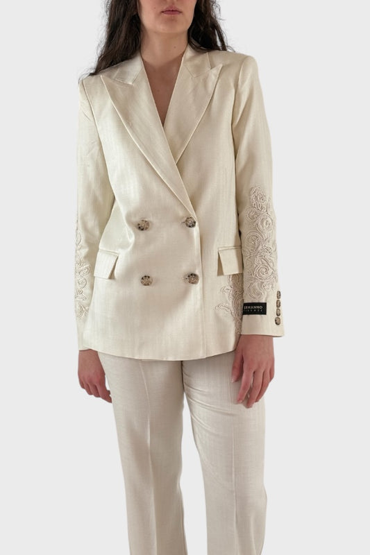 Blazer bianco con ricami floreali