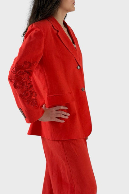 Blazer rosso con ricami in lino