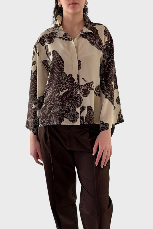 Camicia fantasia floreale marrone