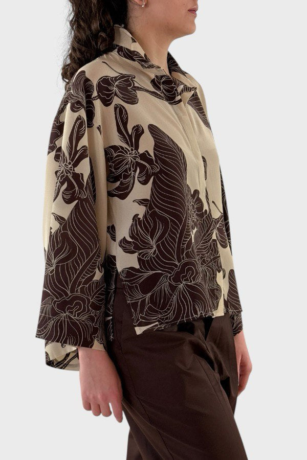 Camicia fantasia floreale marrone