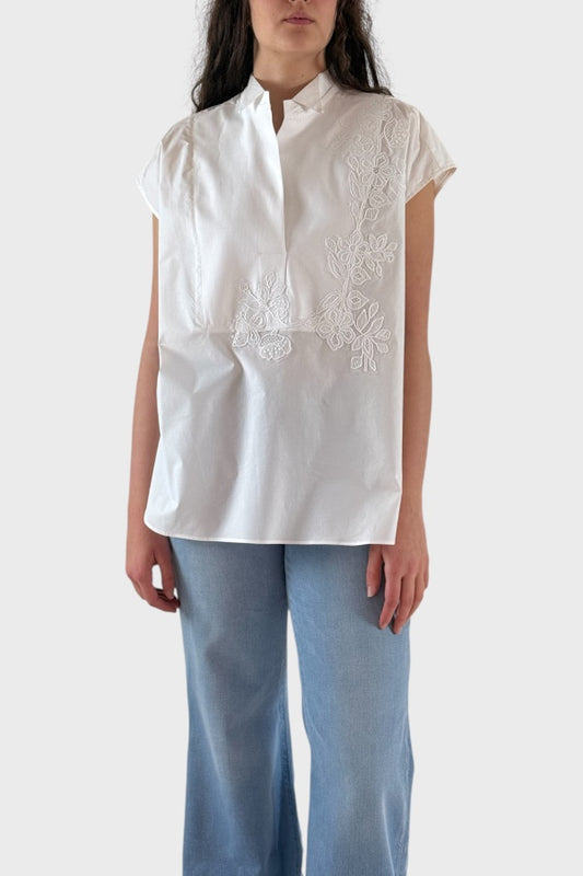 Camicia bianca maniche corte con ricami