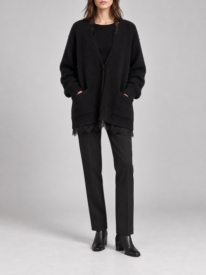 Cardigan in maglia nero con pizzo