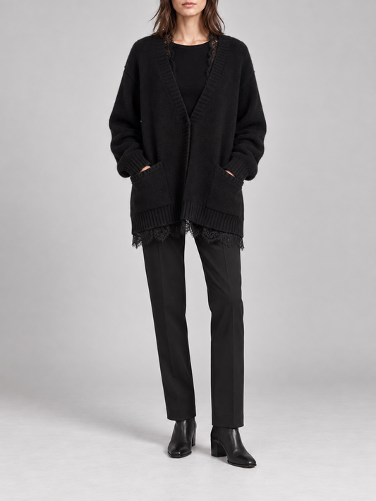 Cardigan in maglia nero con pizzo
