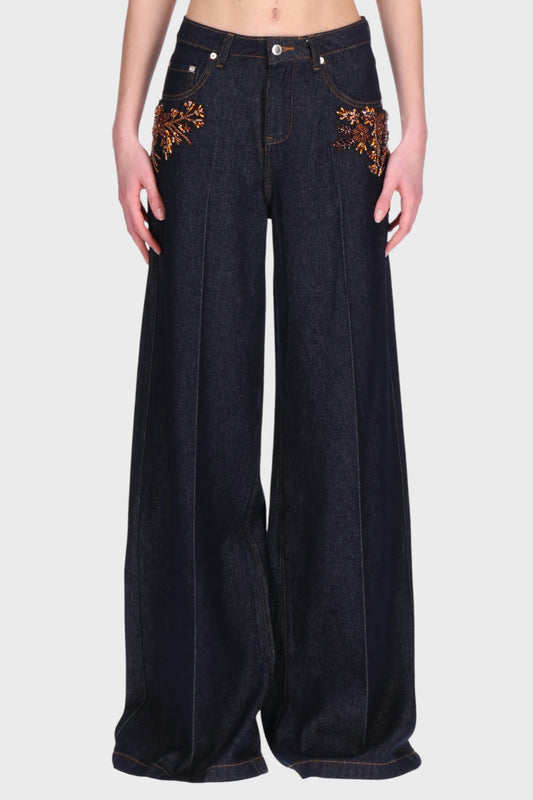 Jeans Flare con Ricami Gioello