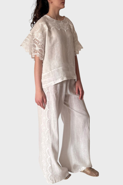 Maglia in lino con inserti di pizzo