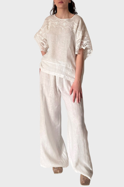 Maglia in lino con inserti di pizzo