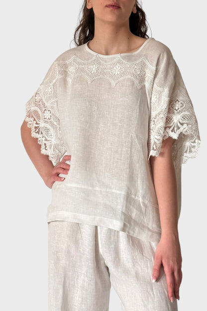 Maglia in lino con inserti di pizzo